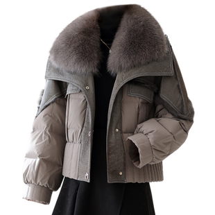 狐狸毛真皮草大衣女2025冬兔毛皮毛一体毛领休闲保暖鹅绒羽绒外套