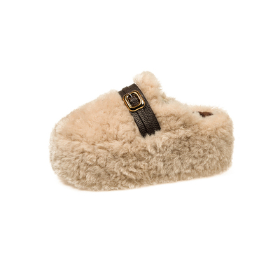 小个子厚底增高8cm包头无后跟毛毛鞋女冬新款加绒外穿松糕棉拖鞋