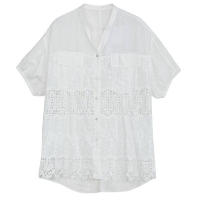 谜底套装女士年夏季新品通勤风蕾丝拼接衬衫+短裤242MTZ0553