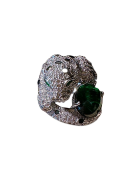 莫吉托绿宝石猎豹戒指 富婆的快乐镀18K金绿玉髓猎豹锆石流苏耳环