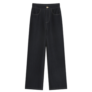 羊毛牛仔裤女2025新款秋冬高腰小个子宽松加厚加绒深蓝色直筒裤子