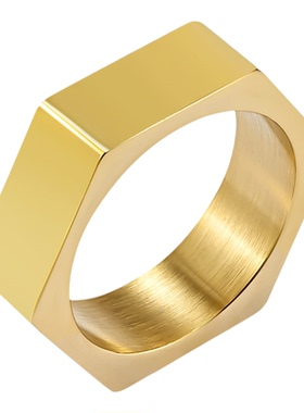 四环多层叠戴钛钢六面形戒指饰品