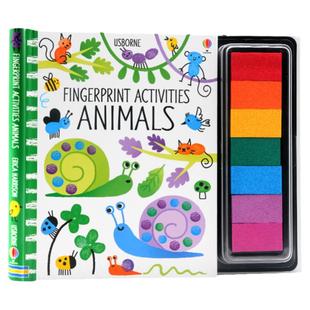 Usborne手指印画活动书 动物 英文原版 Fingerprint Activities Animals 螺旋装帧 儿童绘画DIY 创意艺术培养 含彩色印泥