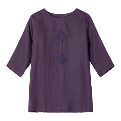 佐芙春秋新款复古风刺绣麻料小衫