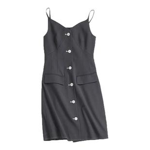 糖皮出品 一万光年 撞色纽扣 撞色线装饰 灰色吊带裙