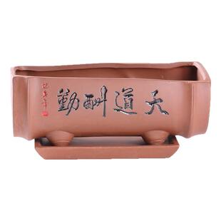 紫砂花盆陶瓷文竹大号小赤叶楠带托盘长方形典雅家用菖蒲组合盆栽