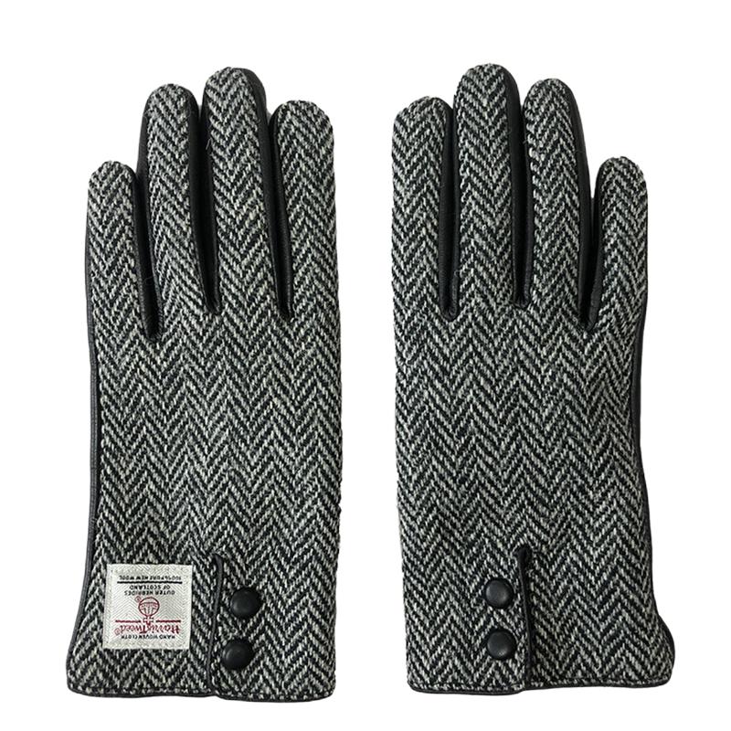 秋冬加厚保暖男女情侣harris tweed哈里斯粗花呢羊毛真皮触屏手套
