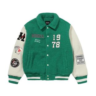 张景昀同款MISHKA美式复古潮牌秋冬季棒球服棉服仿羊羔绒加厚外套
