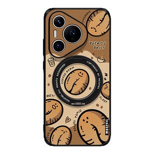 SHEHENG ×快乐咖啡豆适用华为pura80手机壳p70高级素皮防摔磁吸pura70Pro全包新Ho5复古pura70Pro+支点壳