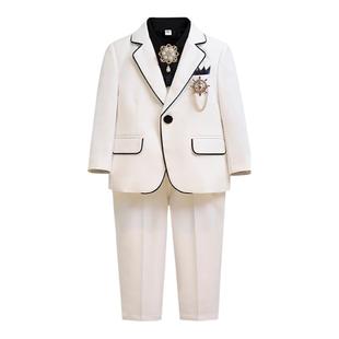 花童礼服男童小西装套装秋冬儿童白色西服帅气主持人演出服正装