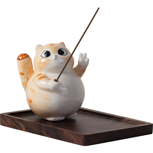 可爱小花猫香插香座创意陶瓷手工小香炉家用室内檀沉香香薰炉摆件