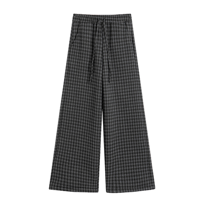 羊羔绒格子阔腿裤女冬季加绒加厚
