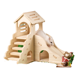 仓鼠窝实木玩具躲避屋小房子金丝熊造景木屋平台用品大全爬梯笼子