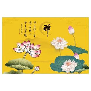 禅意荷花壁画观音佛家背景墙贴墙布莲花茶室办公室佛堂背景墙壁纸