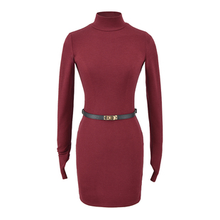 YoungGirlDay卡戴珊性感高领紧身显瘦加厚长袖打底包臀连衣裙短裙