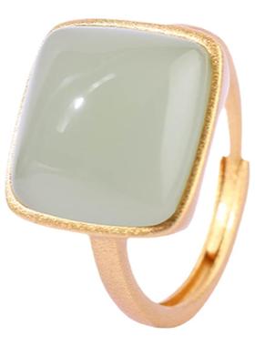 不易掉色中国风牛油果绿方糖仿玉石戒指女轻奢小众设计精致送女友