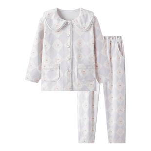 英氏女童家居服双面绒保暖儿童娃娃领长袖睡衣套装女孩秋冬季新款