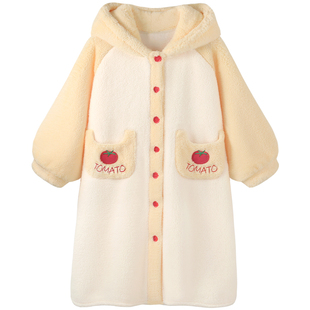 「奶酪番茄」睡衣女冬季2026新款加厚珊瑚绒可外穿长袖家居服睡袍