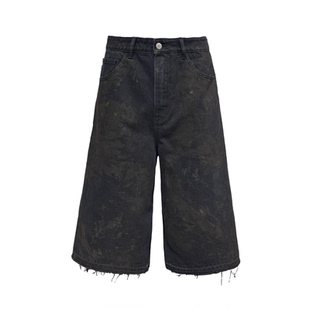 JCAESAR MUD DYEING JHORTS 黑泥染七分牛仔裤 水洗做旧 毛边下摆