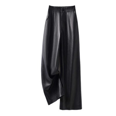 海宁真皮皮裤女宽松九分阔腿裤