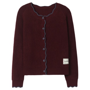 恒源祥圆领羊毛针织开衫女超短款2026春秋新款小个子外搭毛衣外套