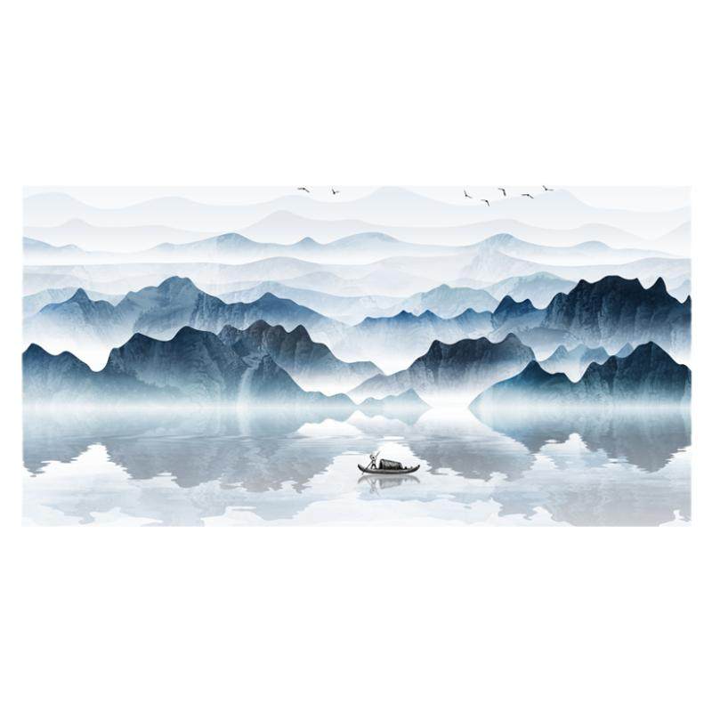新中式中国风艺术山水画办公室创意静电贴纸磨砂玻璃贴膜家用定制