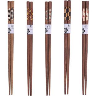 特别好看的筷子高档胡桃木家用防滑木筷10双快子一人一筷创意无蜡