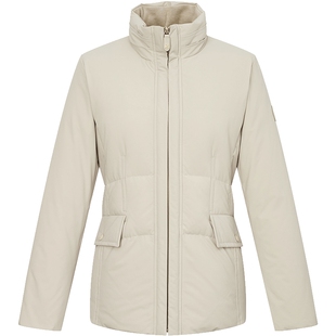 Hazzys哈吉斯休闲羽绒服女秋冬鸭绒收腰纯色时尚潮流立领拉链外套