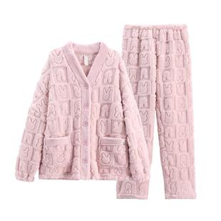 芬腾睡衣女款冬季珊瑚绒加厚加绒女士秋冬2024年新款法兰绒家居服