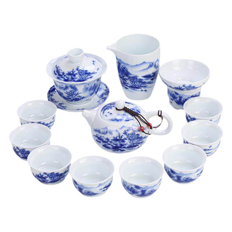 景德镇青花瓷山水功夫茶具整套陶功夫茶具
