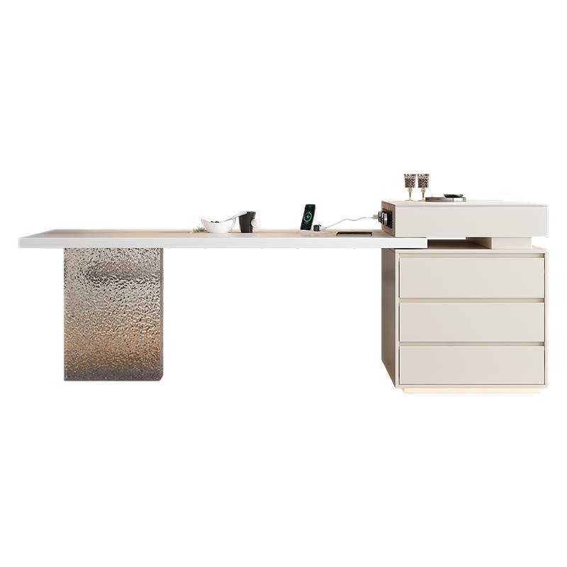 奶油风岛台餐桌一体可伸缩家用亚克脚悬浮新款高级饭桌厨房中岛台