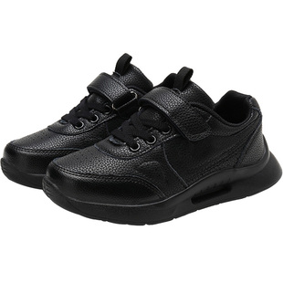 春秋款儿童鞋子男童纯白运动鞋女孩皮面跑步球鞋小学生全黑色板鞋