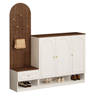 实木鞋柜2026新款入户门鞋柜换鞋凳一体靠墙带洞洞板门厅柜子N105