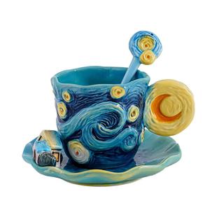 梵高星空杯陶瓷杯盘套装咖啡杯茶杯配勺水杯花套装送礼下午茶礼物