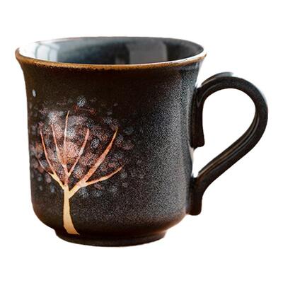 日本进口七彩天目陶瓷马克杯茶杯布引窑手作釉下彩绣球花咖啡杯