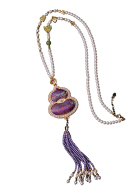 手工宋锦珍珠葫芦水晶流苏挂链