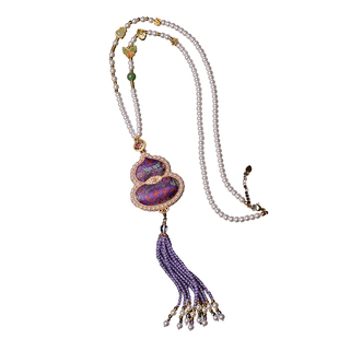 新年礼品宋锦珍珠葫芦水晶流苏珍珠贝挂链九紫离火项链送闺蜜姐妹