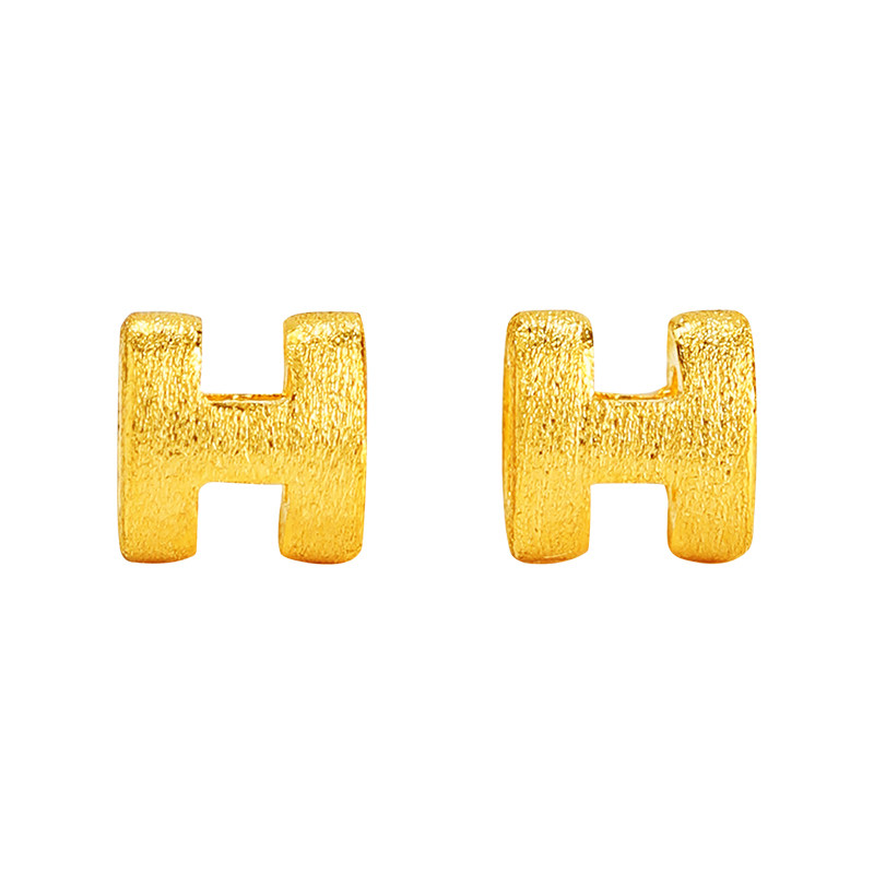 百利金珠宝足金字母H小耳钉