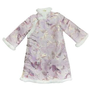 真兔毛棉袄儿童旗袍女童拜年服中国风女童冬款夹棉小女孩新年服