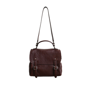 植鞣头层牛皮 复古学院风翻盖双肩包 真皮邮差包软皮通勤背包k