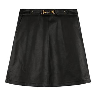 弥古赫本风黑色皮裙半身裙女秋冬小个子包臀裙短裙高级感a字半裙