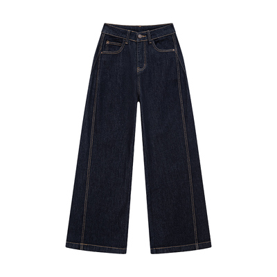 加绒丹宁蓝阔腿牛仔裤女秋冬