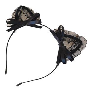 黑色性感蕾丝可爱猫耳朵发箍女发卡头饰猫咪兔头箍2025新款发捆