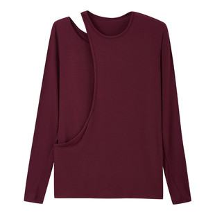 [UMA WANG联名]三枪上海时装周打底衫女静奢风露肩莫代尔女士上衣