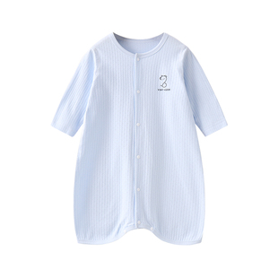 婴儿睡衣春秋季连体衣纯棉婴幼儿小月龄护肚防踢宝宝夏季薄款睡袍