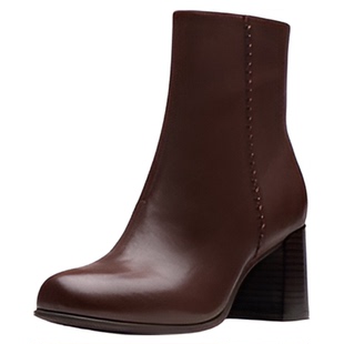Clarks其乐Keirsta Faye新品女靴秋冬粗高跟瘦瘦靴牛皮中筒时装靴