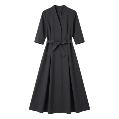 长款西装连衣裙子V领收腰系带