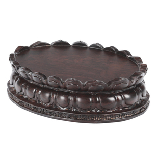 实木非洲黑檀椭圆莲花观音佛像香炉文玩摆件加高底座供奉财神木托