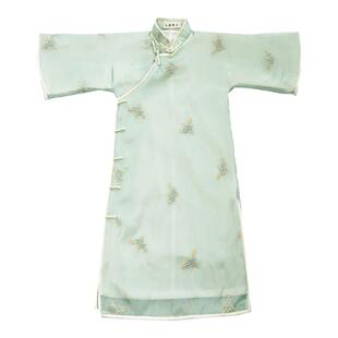 全开襟真丝包边儿童旗袍女春夏夏季民国风民国装女童夏绿色中国风