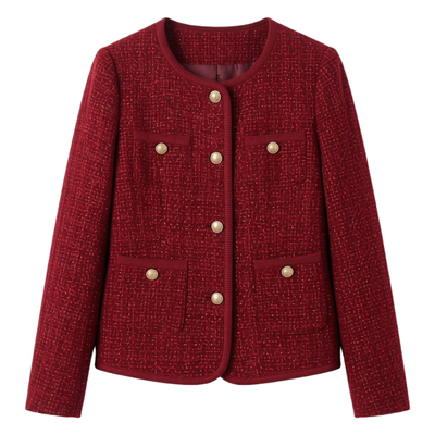 小香风红色圆领短外套女名媛春款